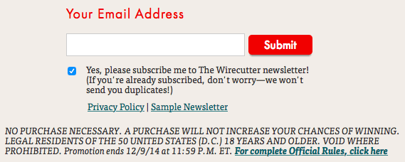 Sign up form for The Wirecutter